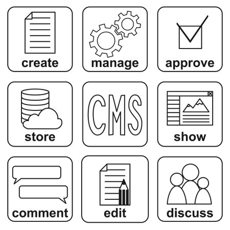 Black and white CMS functions infografic posterのイラスト素材