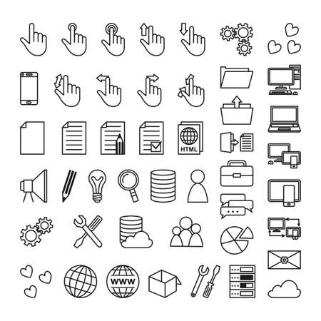 Black and white line art technology themed 46 icon collectionのイラスト素材