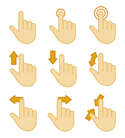 Colorful cartoon hand movement icons for mobileのイラスト素材