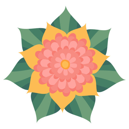 Cartoon mandala like blooming flower poster with white backgroundのイラスト素材