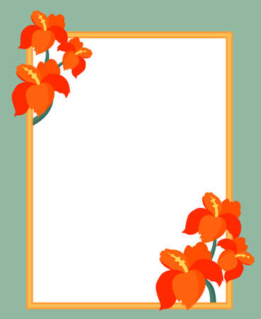 Cartoon colorful botanical red flower rectangular frameのイラスト素材