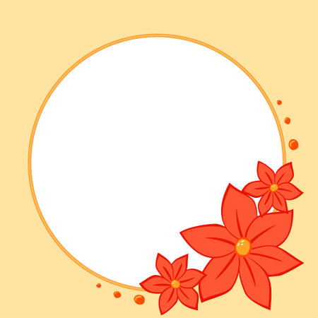Cartoon botanical round copyspace frame with red flowersのイラスト素材