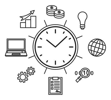 Black and white time management concept posterのイラスト素材