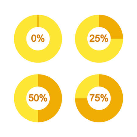 Flat yellow pie chart set on white backgroundのイラスト素材