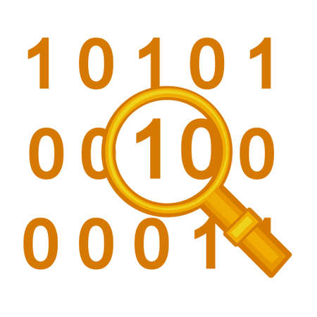 Yellow search in binary code icon on white backgroundのイラスト素材