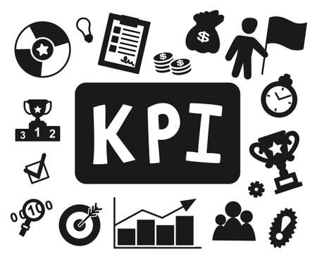 Black and white kpi poster. Silhouette icon setのイラスト素材
