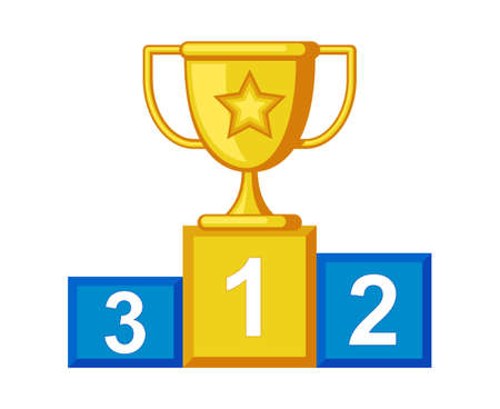 Colorful cartoon first place reward cup on white backgroundのイラスト素材