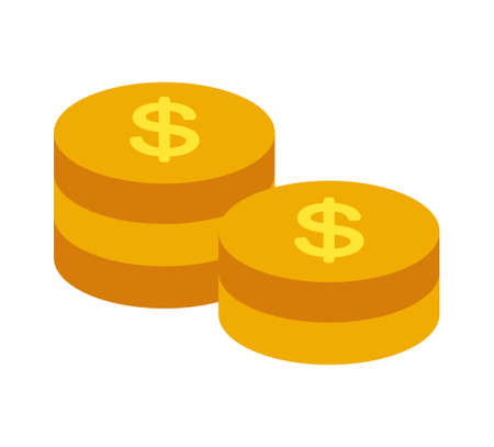 Cartoon yellow stack of coins icon on white backgroundのイラスト素材