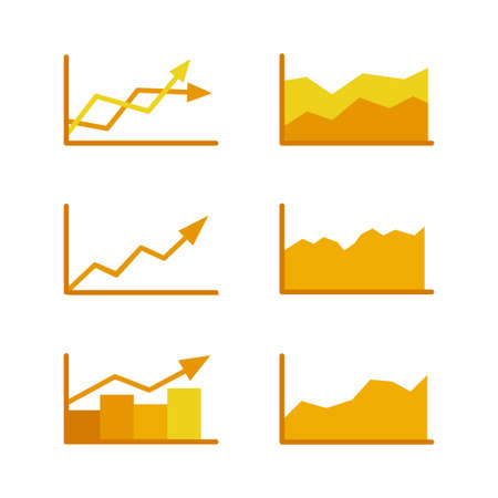 Yellow rising graph histogram set on white backgroundのイラスト素材