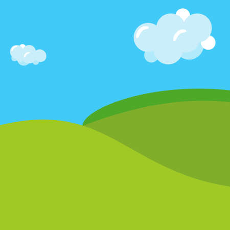 Colorful cartoon farmland background, hills and cloudsのイラスト素材