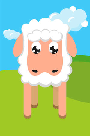 Geometric stylized sheep in cartoon colorful valleyのイラスト素材