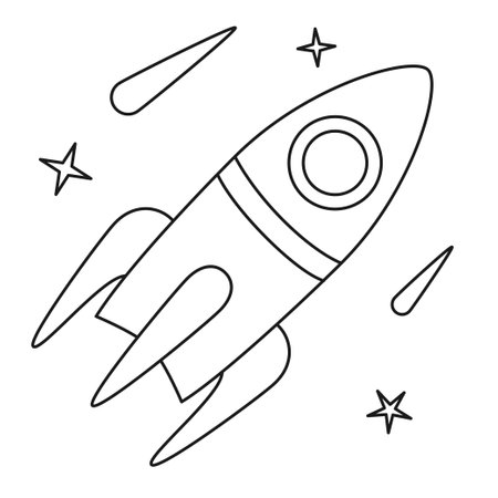 Black and white space rocket among stars and meteorsのイラスト素材