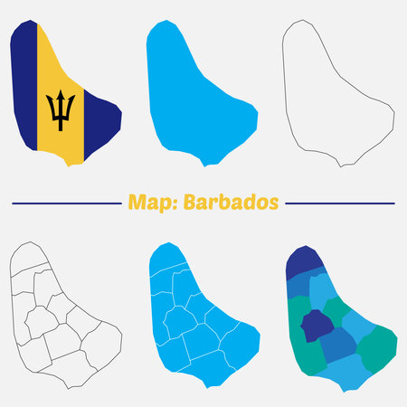 Barbados map of black contour curves of vector illustration, region map, flag map boundary outline.のイラスト素材