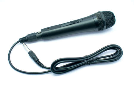 The image of wired cordless Microphone Mic DJ singing Isolated on whiteの写真素材