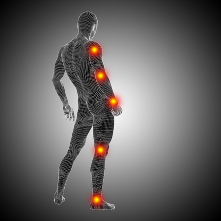 Conceptual wireframe human or man anatomy body with joint painの写真素材