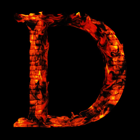 Conceptual hot red fire flame font isolated on blackの写真素材