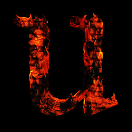 Conceptual hot red fire flame font isolated on blackの写真素材