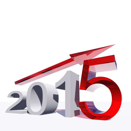 Conceptual 2015 year with an arrow isolated on whiteの写真素材