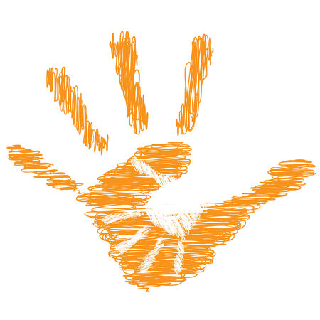 Conceptual sketch mother and child hand print isolated on whiteの写真素材