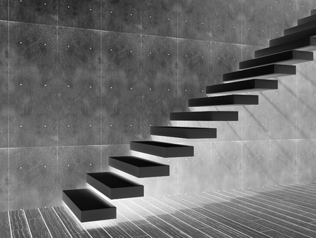 Conceptual climbing stair over a wall and floorの写真素材