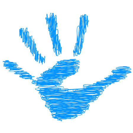 Conceptual sketch child hand print isolated on white backgroundの写真素材