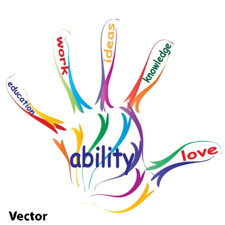 Vector concept or conceptual education hand print word cloud, white backgroundのイラスト素材