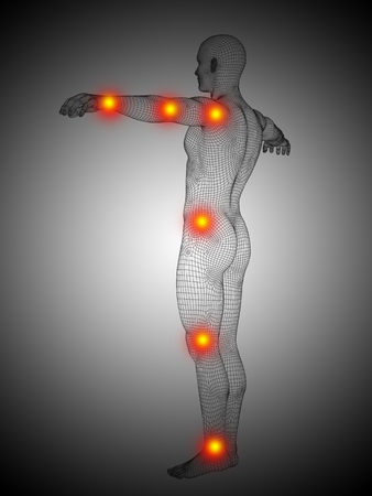 Conceptual wireframe human or man anatomy body with joint painの写真素材