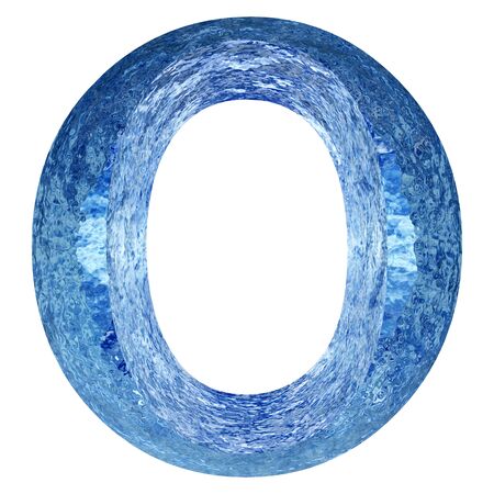 Blue ice or water O font isolated on white backgroundの写真素材