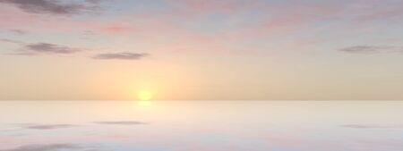 A sky with clouds and sea water waves at sunset background bannerの写真素材