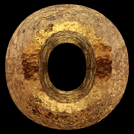 Yellow gold or golden metal fonts isoalted on black backgroundの写真素材