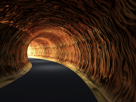 Conceptual dark abstract road tunnel with bright light at the end backgroundの写真素材
