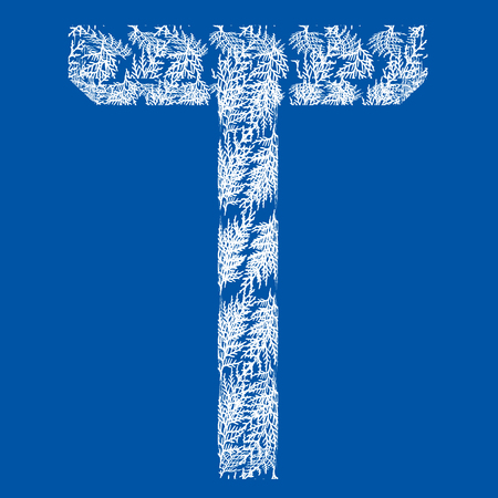 3D white grass or fir tree Christmas font with ornaments on blue backgroundの写真素材