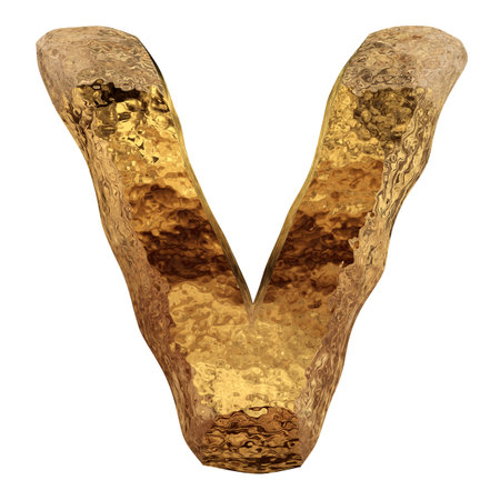 Yellow gold or golden metal fonts isoalted on white backgroundの写真素材