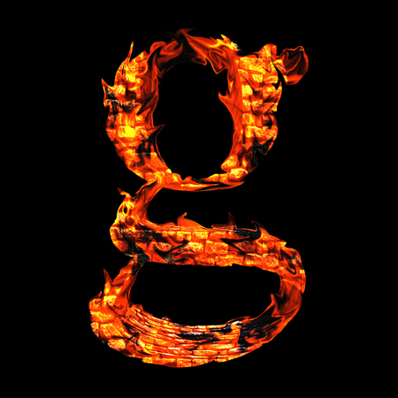 Conceptual red hot burning fire font  in red and orange flames isolated on black backgroundの写真素材