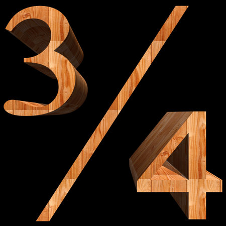 Conceptual 3D abstract wood or wooden brown font as part of a set or collection isolated on black...