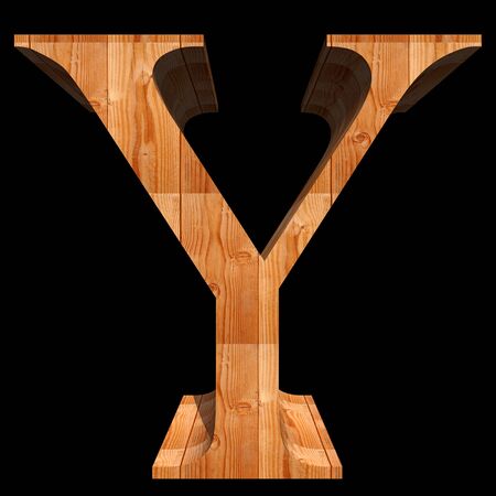 Conceptual 3D abstract wood or wooden brown font as part of a set or collection isolated on black backgroundの写真素材