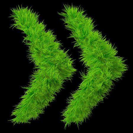 Conceptual green grass 3D font isoalted on black backgroundの写真素材