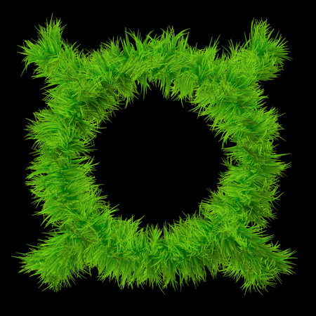 Conceptual green grass 3D font isoalted on black background