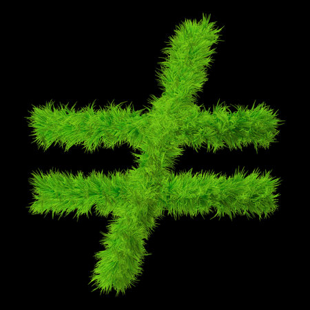 Conceptual green grass 3D font isoalted on black background