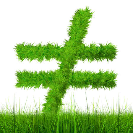 Conceptual green grass 3D font isoalted on white backgroundの写真素材