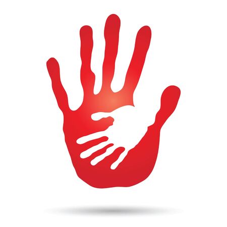 Vector conceptual mother and child hand print isolated on white backgroundのイラスト素材