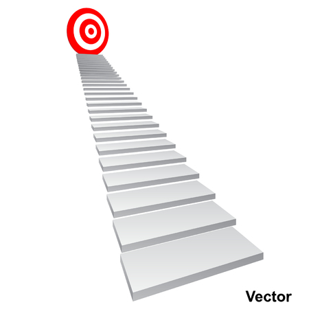 Vector concept conceptual 3d stair climbing to leader,chief or promotion on top red target isolated on white backgroundのイラスト素材
