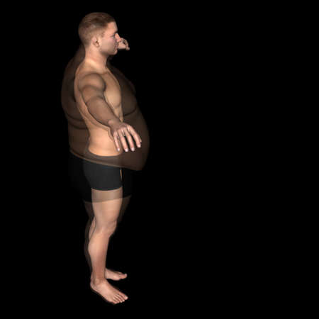 Human man fat and slim concept isolated on black backgroundの写真素材