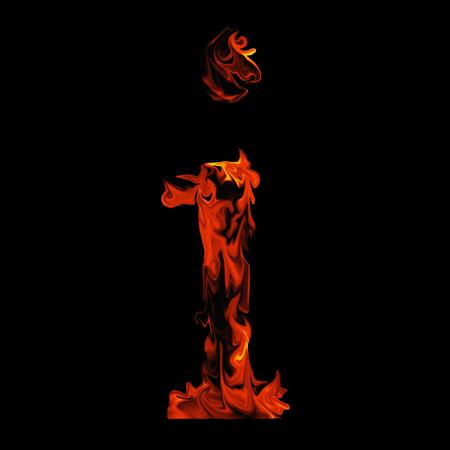 Conceptual red hot burning fire font  in red and orange flames isolated on black backgroundの写真素材