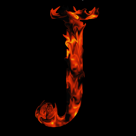 Conceptual red hot burning fire font  in red and orange flames isolated on black backgroundの写真素材