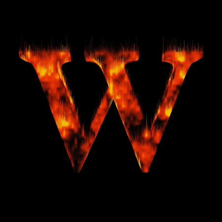 Conceptual red hot burning fire font  in red and orange flames isolated on black backgroundの写真素材