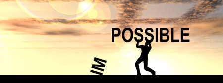 Concept conceptual 3D human man or businessman, black silhouette lifting an impossible or possible...