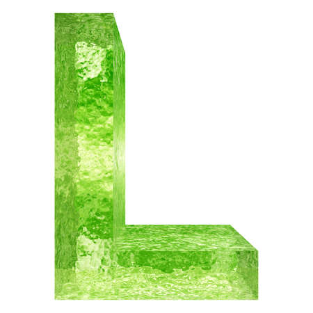 Conceptual 3D green water or ice font part of set or collection isolated on white background for winterの写真素材