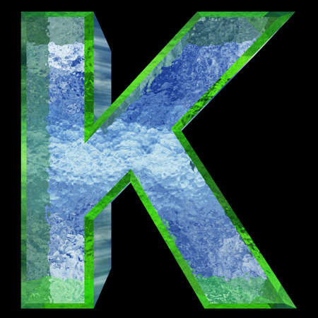 Conceptual 3D blue water or ice font part of set or collection isolated on black background for winterの写真素材