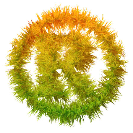 Concept or conceptual green grass, eco or ecology font, part of a set or collection isolated on white backgroundの写真素材